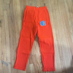 Eric Emanuel orange heavy waffle sweatpants. Blue logo. FITS BIG!